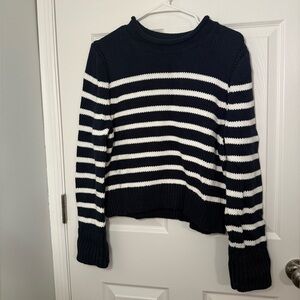 J. Crew Navy and White Striped Crewneck Sweater